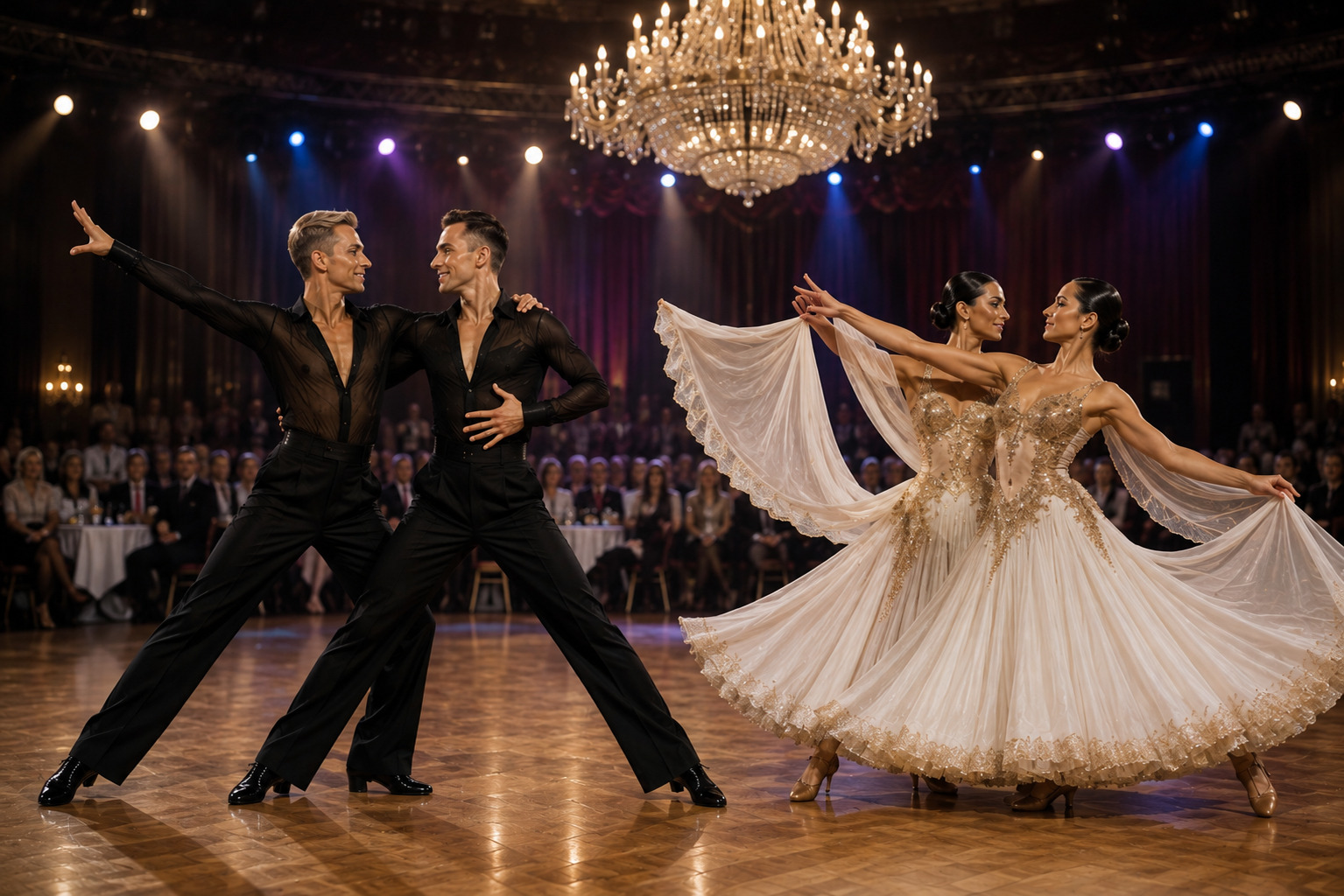 Equality dance sport couples on a competition floor
